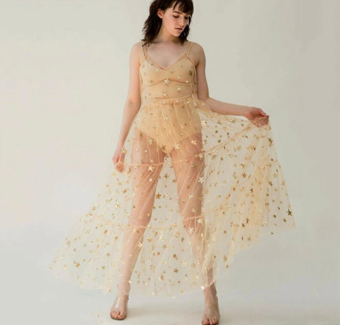 Fairy Shooting Star Mesh Dress Glitter Pink Star / Xs Fairy Shooting Star Mesh Dress Glitter Pink Star / Xs