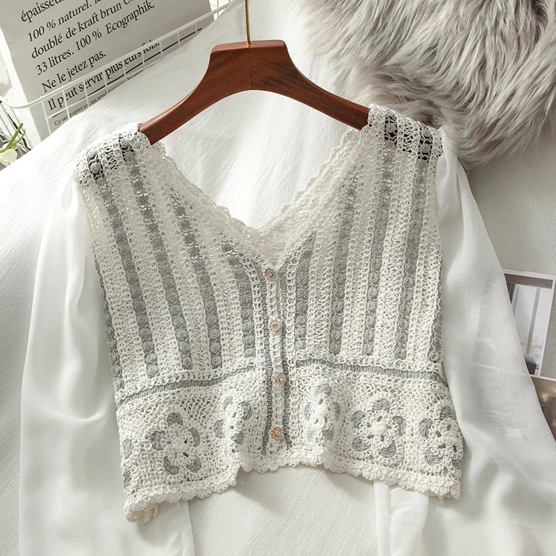 Floral Crochet Knit Button Blouse