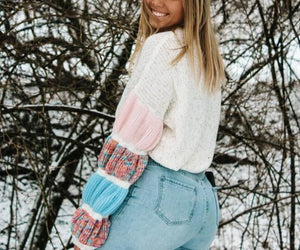 Rainbow Puff Sweater Ruched sleeve