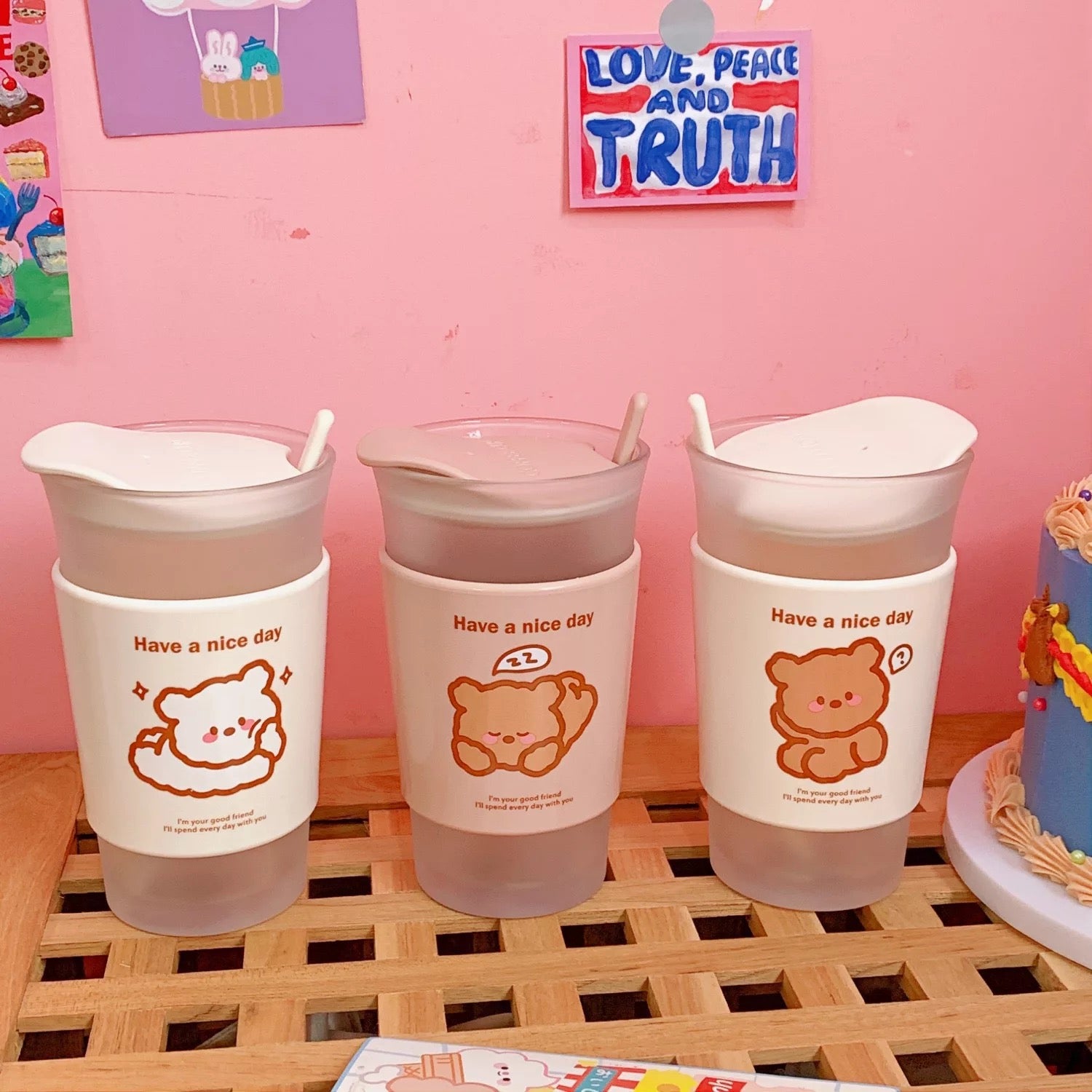 Glass Cup Frosted Bear