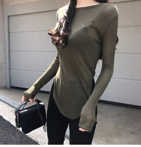 Slit Tshirt Long Sleeve Top