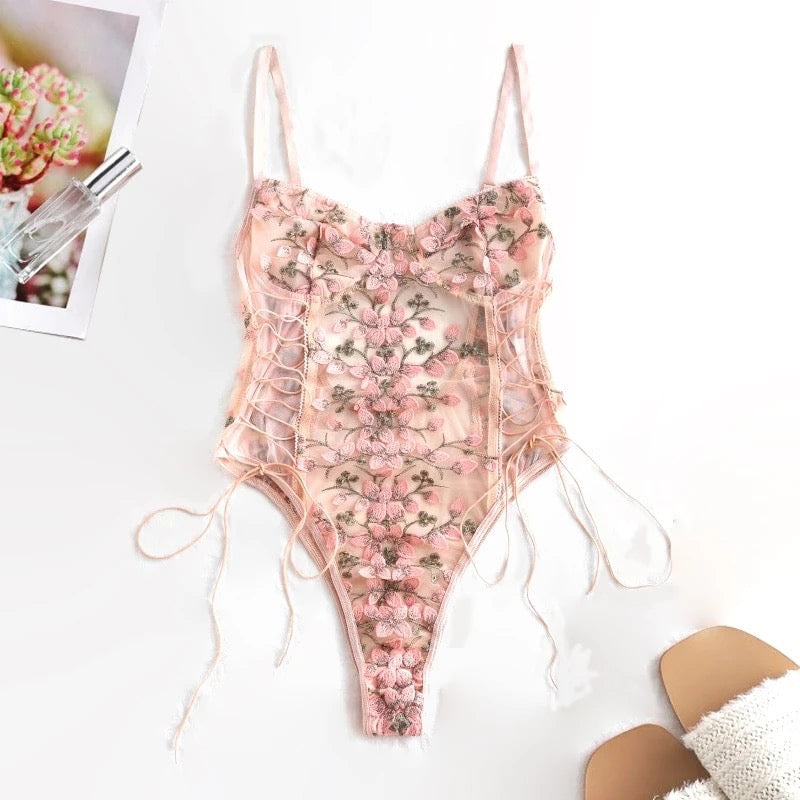 Floral Embroidery Lace Teddy