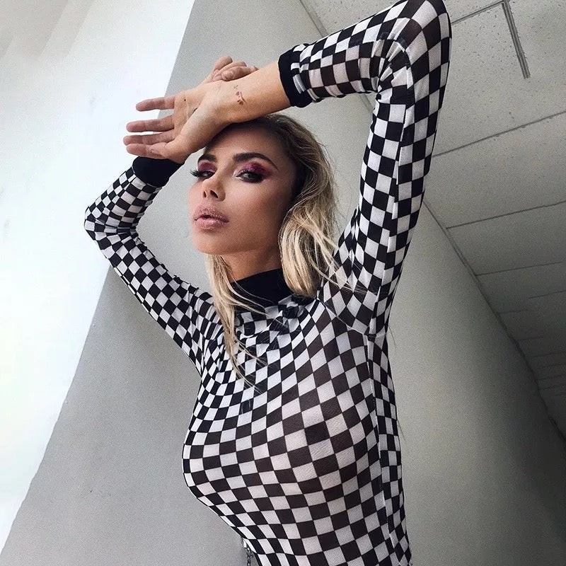 checkered mesh crop top