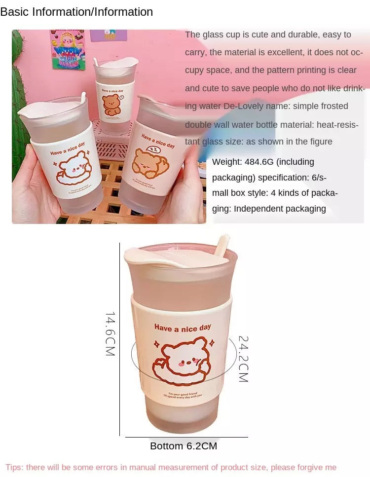 Glass Cup Frosted Bear