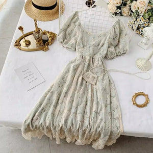 Green Meadows Floral Puff Lace Dress