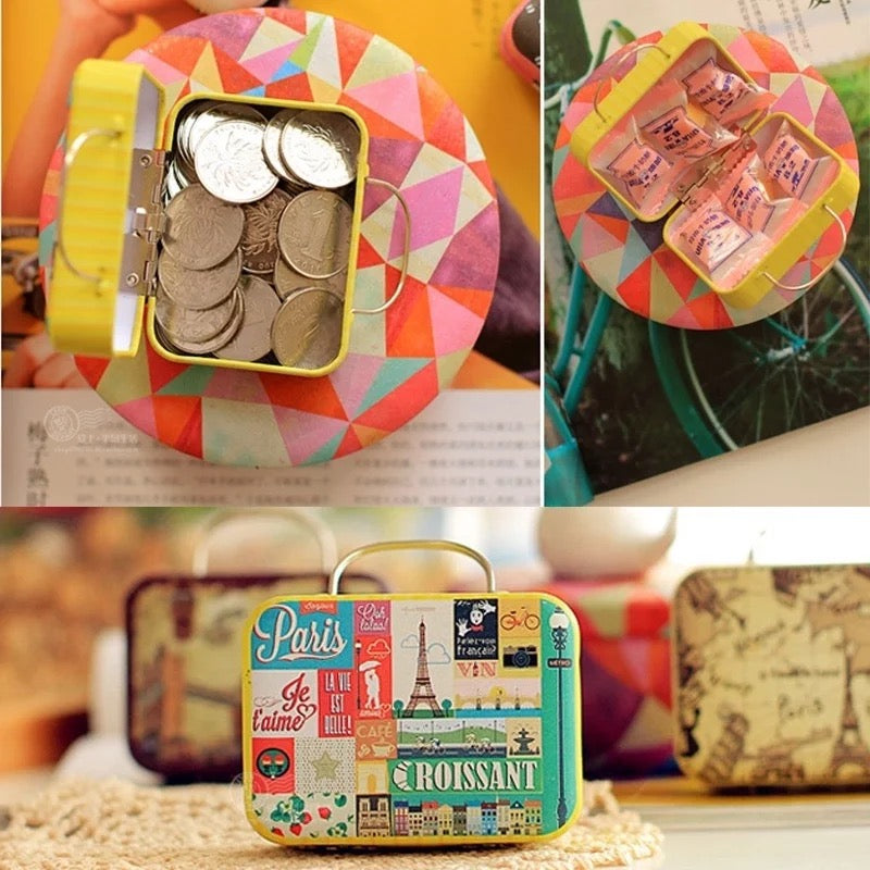 Tin Suitcase Box Mini Coin Wallet Container