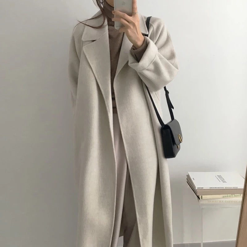 Wool Heather Gray Belted Coat