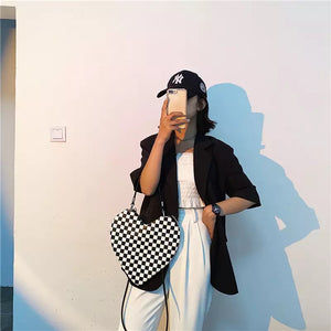 Checkered Heart Shoulder Handbag