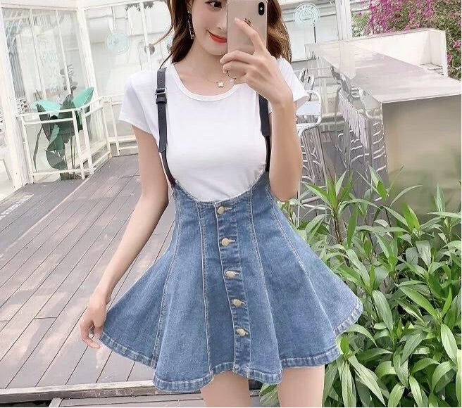 Denim Suspender Overall Skirt