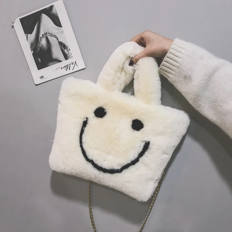 smiley face bag fur crossbody shoulder bag tote