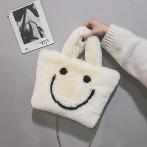 smiley face bag fur crossbody shoulder bag tote