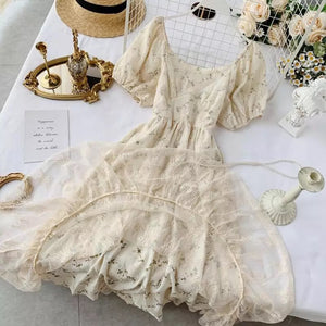 Meadows Ivory Lace Puff Dress