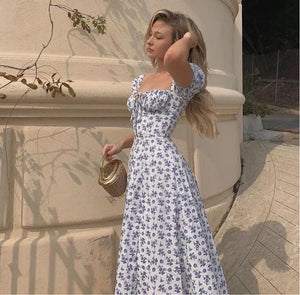 Blue Rose Dream Puff Sleeve Dress