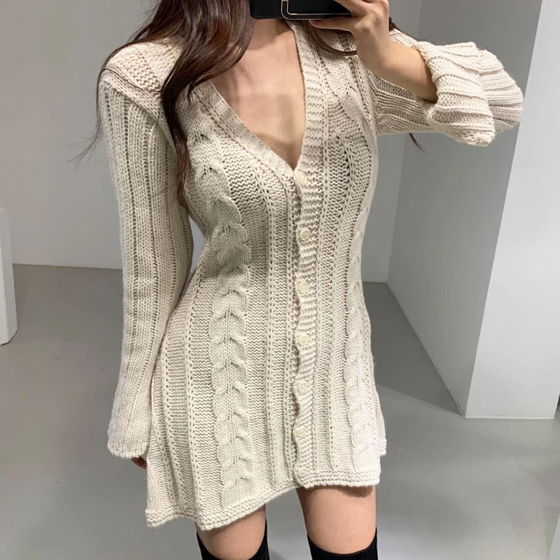 sweater dress cardigan Knit Braid Sweater Cardigan Dress – ReminisceMe