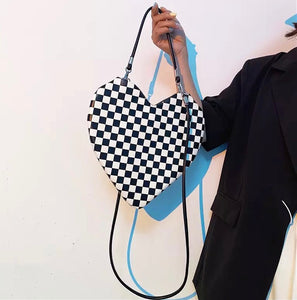 Checkered Heart Shoulder Handbag