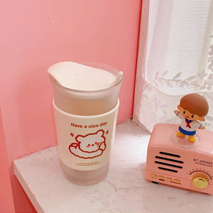 Glass Cup Frosted Bear