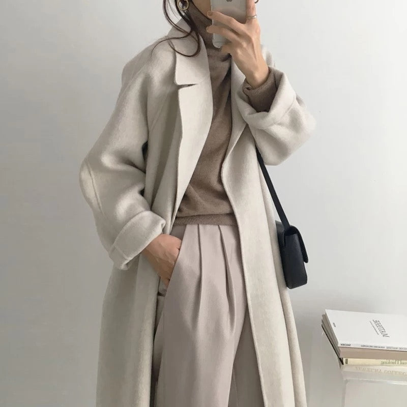 Wool Heather Gray Belted Coat