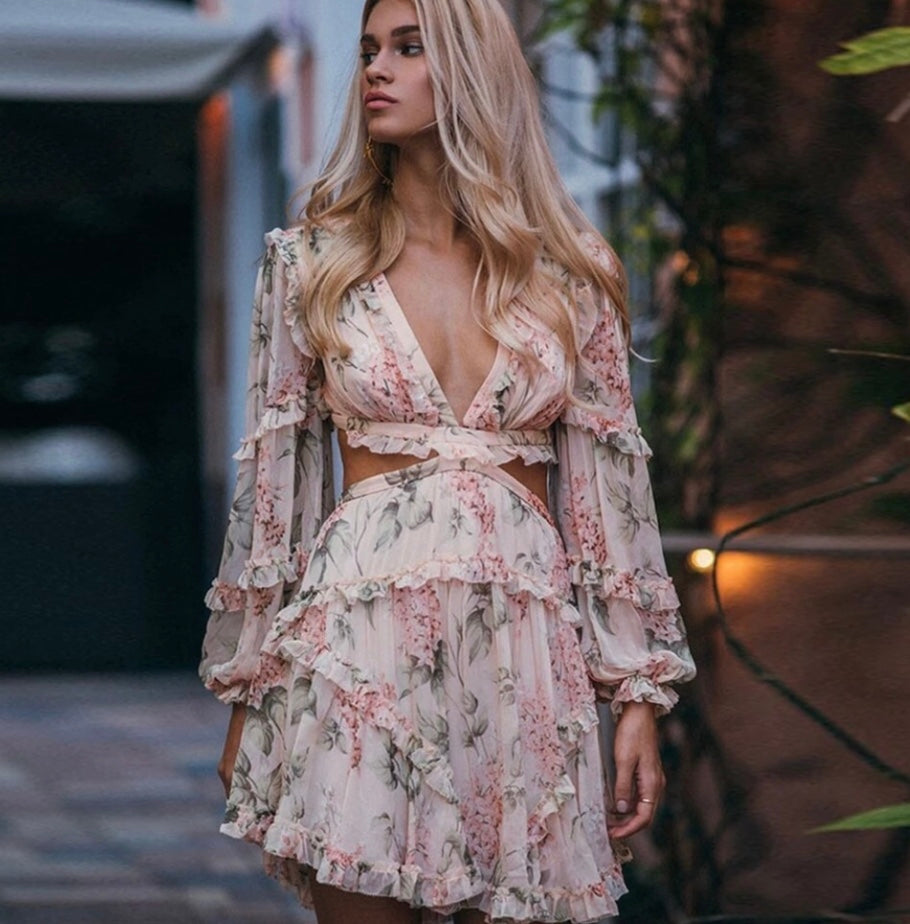 Floral Strappy Back Cutout Dress