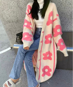 Big Pink Flower Cardigan Sweater