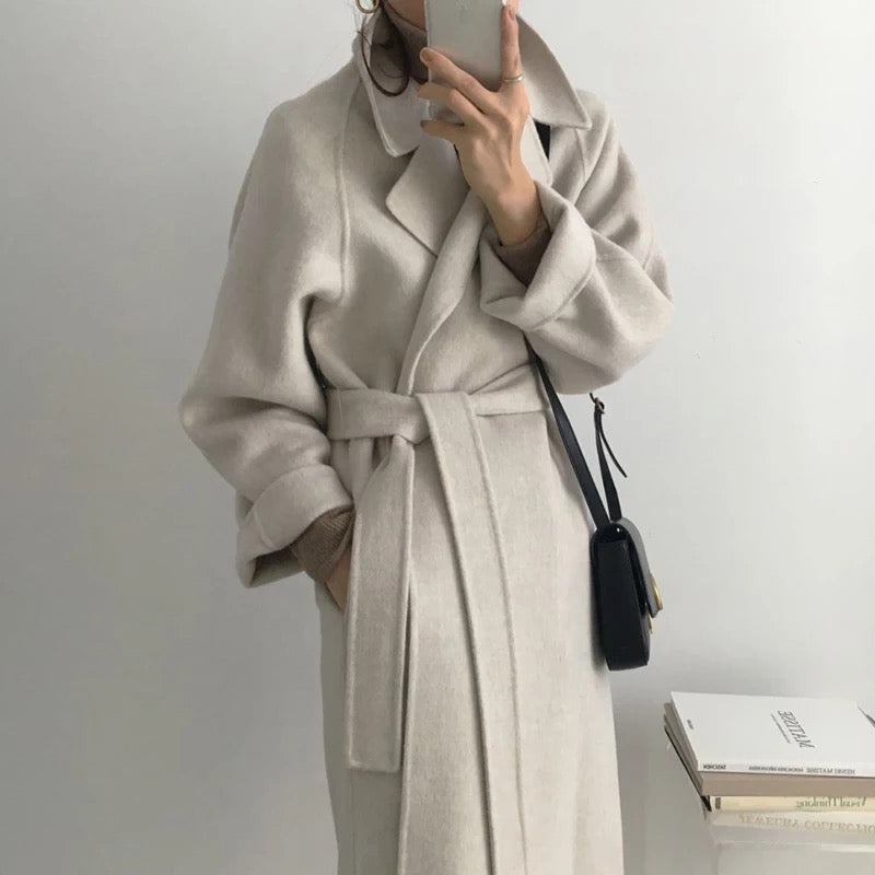 Wool Heather Gray Belted Coat