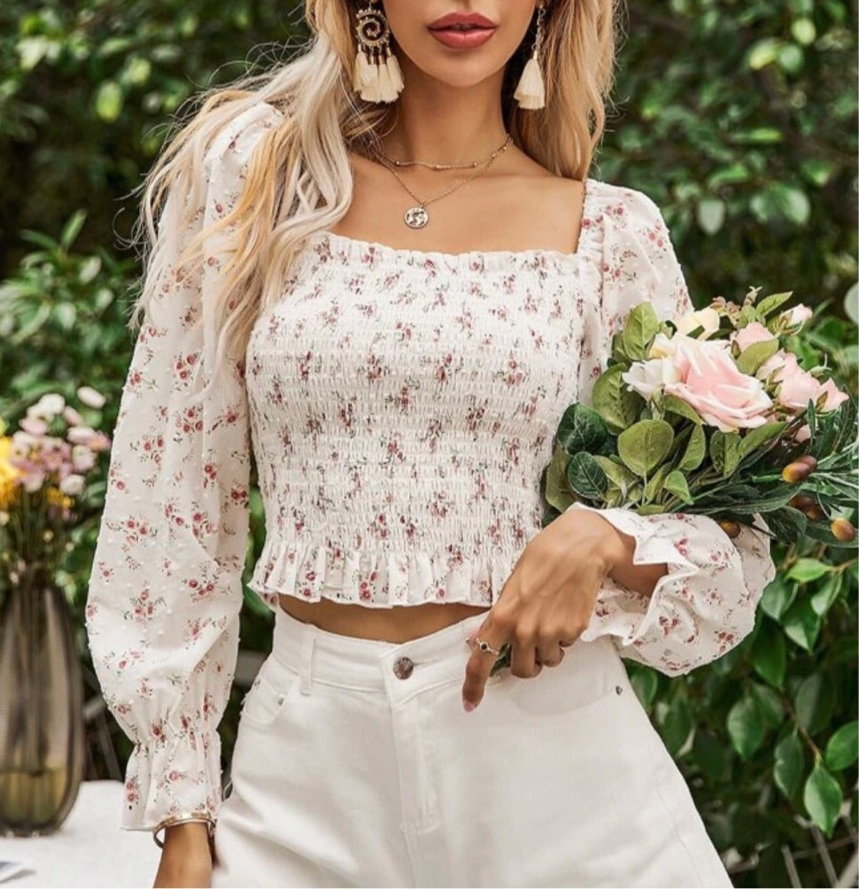 Floral blouse top shirt flower white 