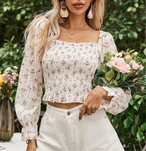 Floral blouse top shirt flower white 