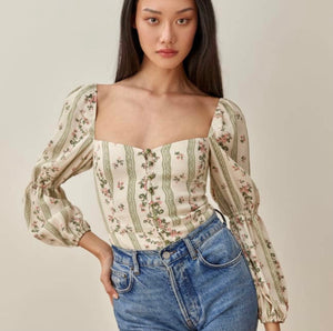 Dahlia Flower Blouse Stripe Top