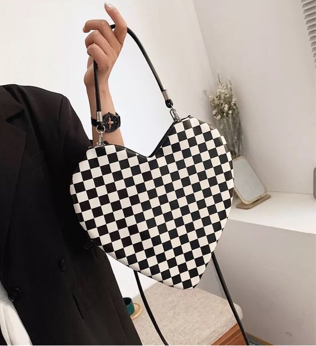 Checkered Heart Shoulder Handbag