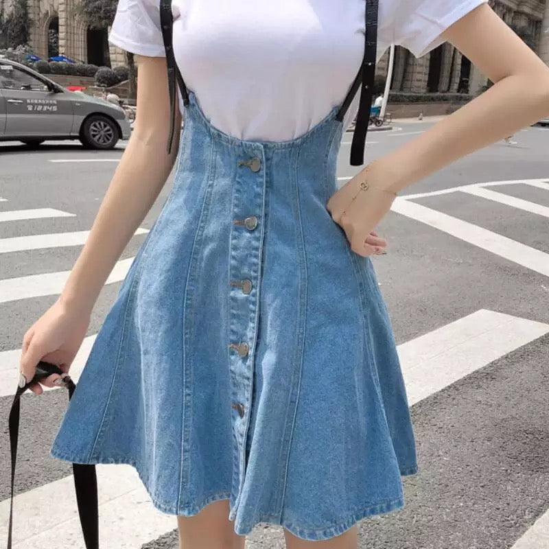 Denim Suspender Overall Skirt