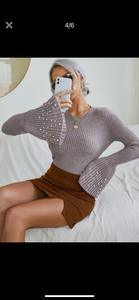 Mermaid Pearl Rib Knit Sweater