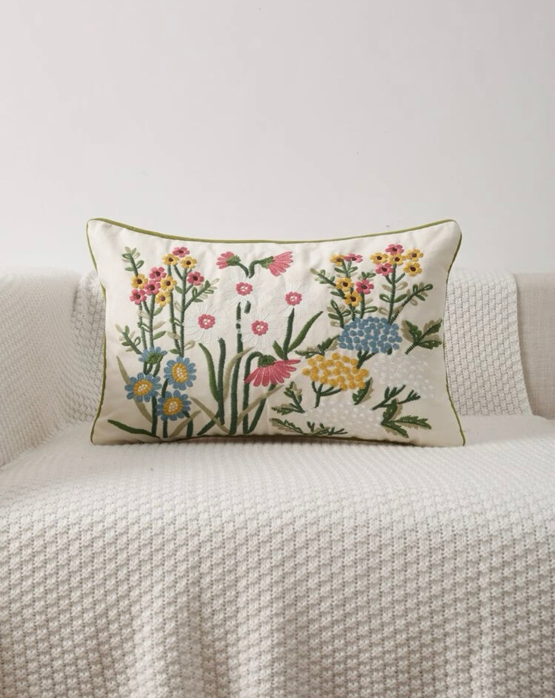 Floral Embroidery Cushion Pillow Cover