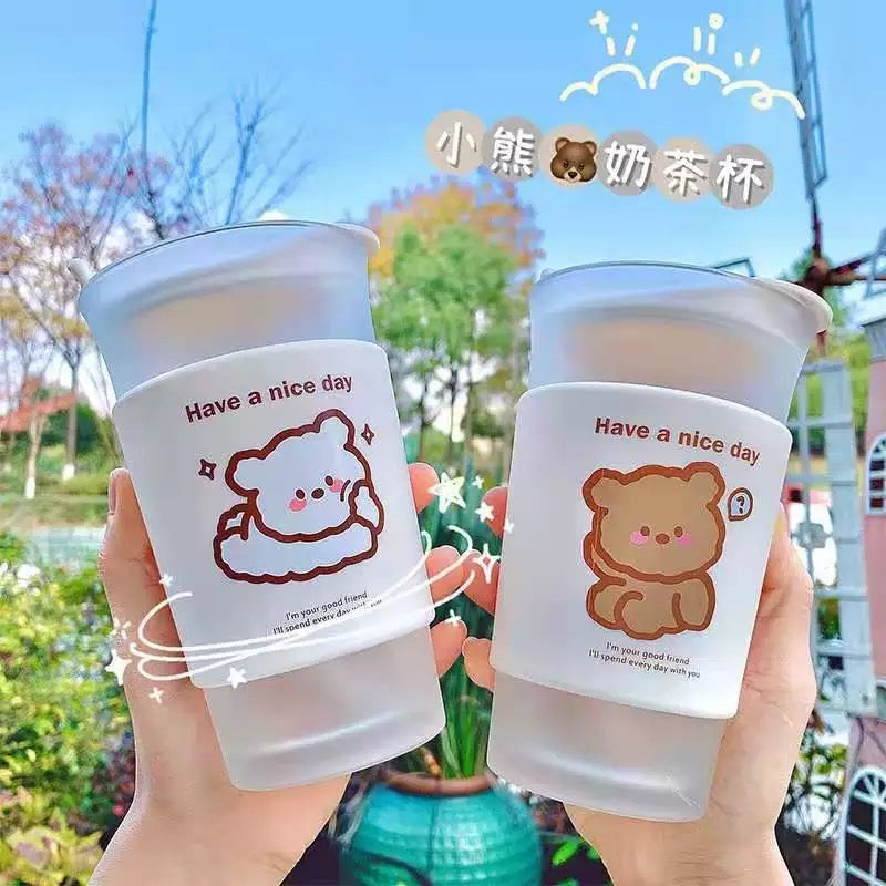 Glass Cup Frosted Bear