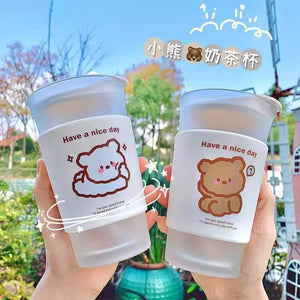 Glass Cup Frosted Bear