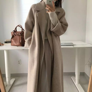 Wool Coat Belted Heather Khaki Long