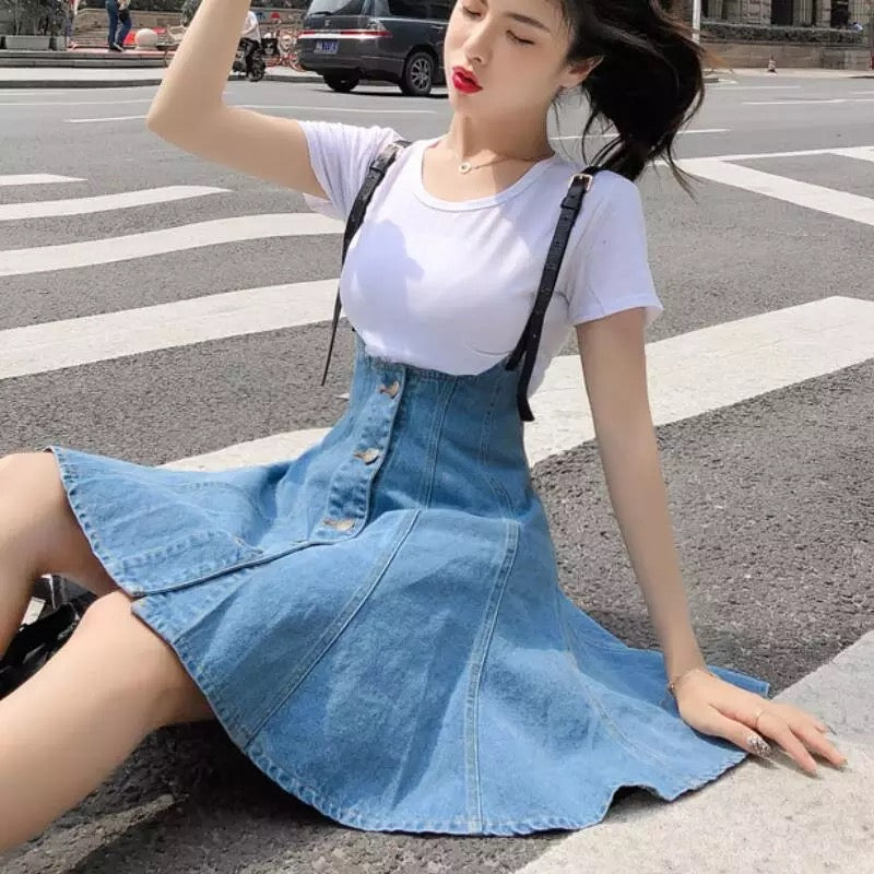 Denim Suspender Overall Skirt