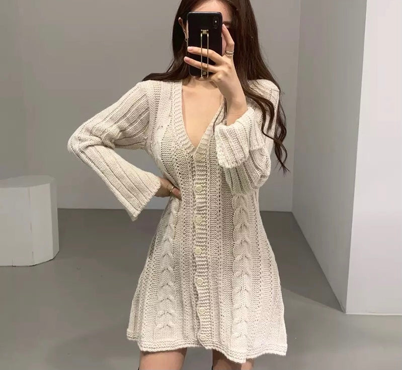 fine knit cardigan dress Fine knit cardigan