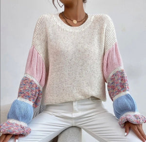 Rainbow Puff Sweater Ruched sleeve