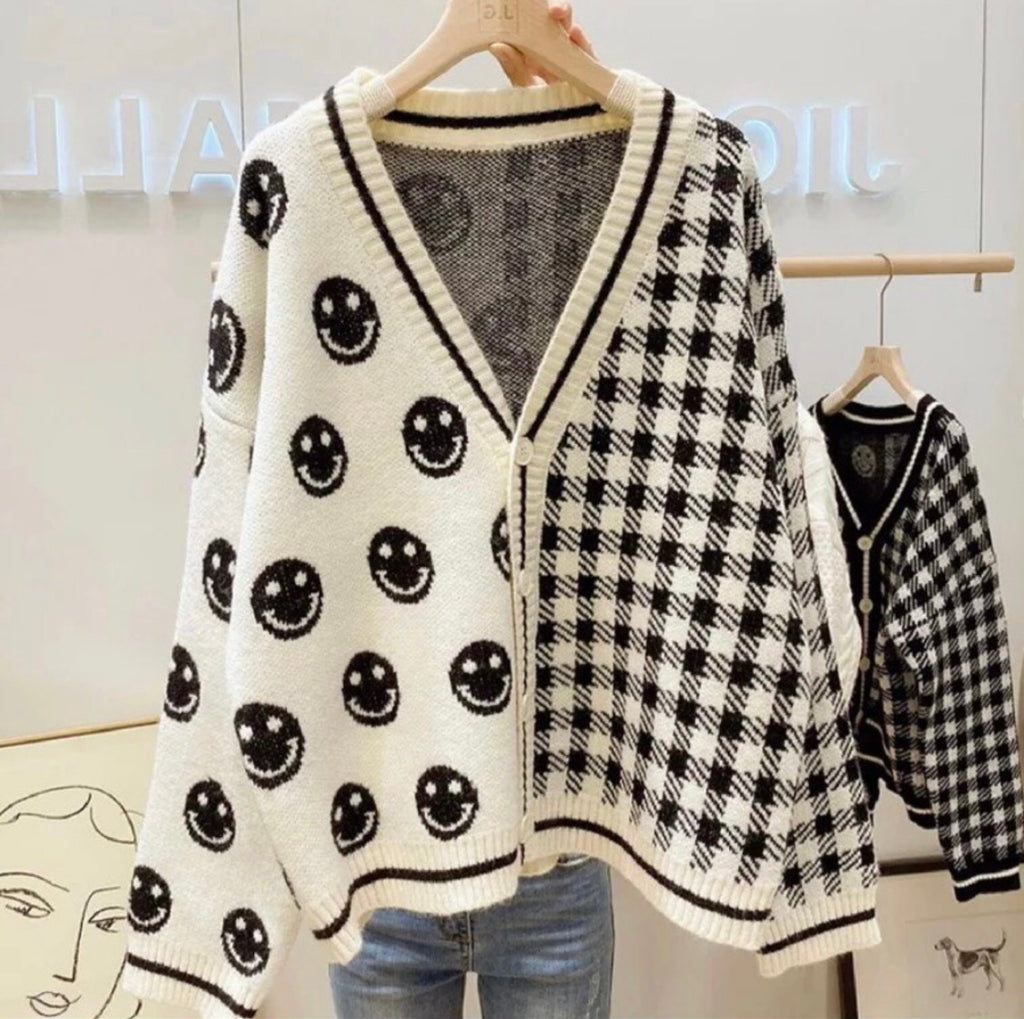 smiley face cardigan sweater