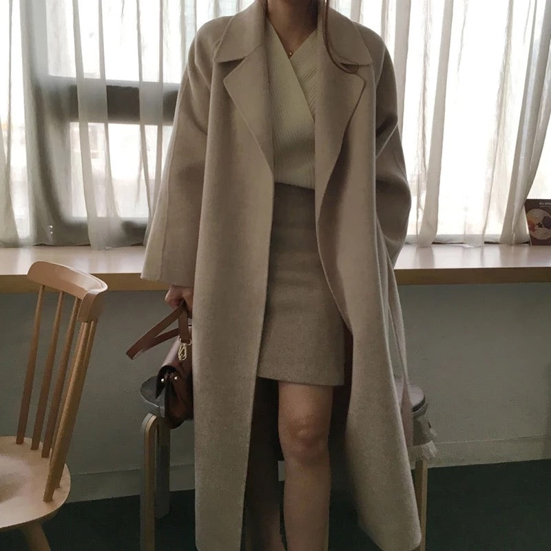 Wool Coat Belted Heather Khaki Long