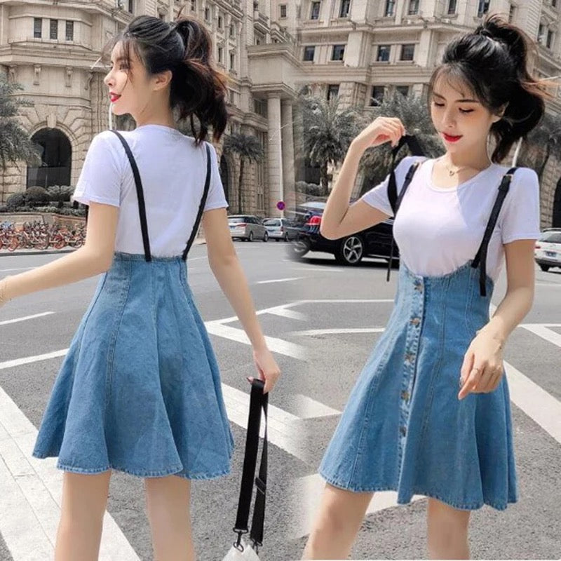 Denim Suspender Overall Skirt