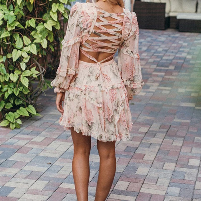 Floral Strappy Back Cutout Dress