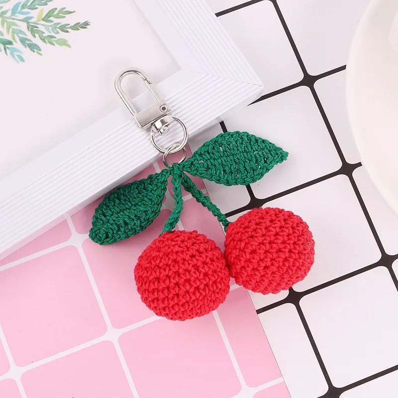 Cherry Crochet Keychain