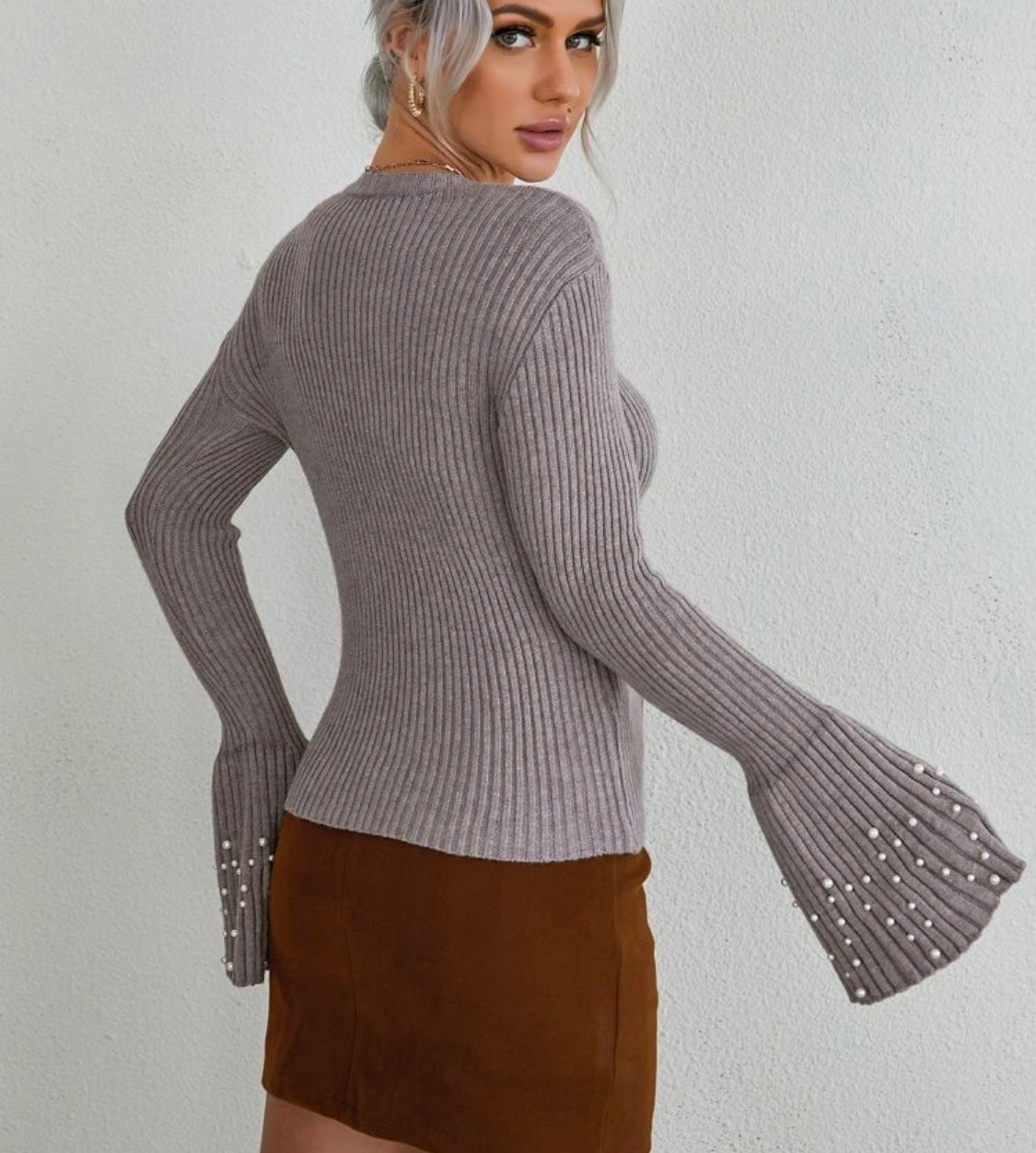 Mermaid Pearl Rib Knit Sweater